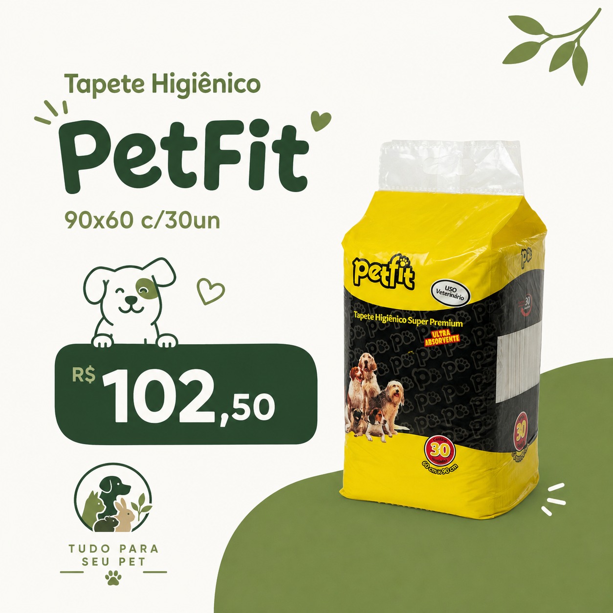 Tapete Higiênico Pet Fit 90x60 com 30 unidades