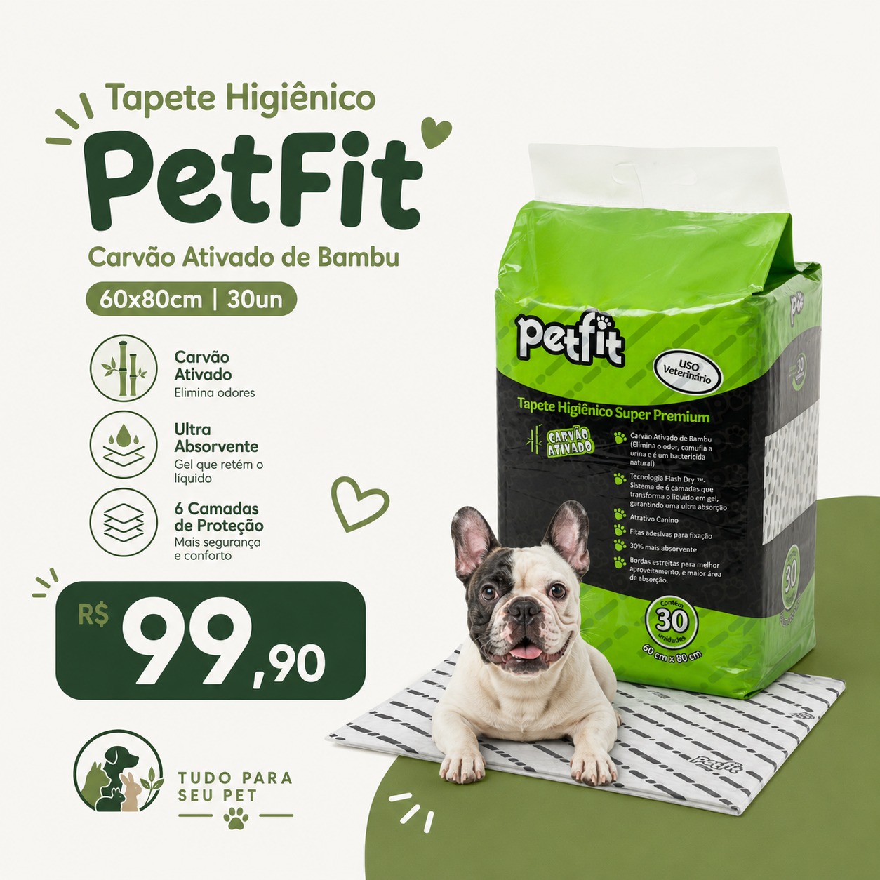 Tapete Higiênico Pet Fit 90x60 com 30 unidades